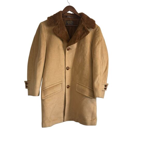 Vintage Sir Pendleton Camel Wool Coat With Faux Fur Collar Est Size Medium Men's - Picture 2 of 7